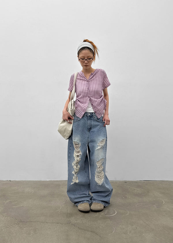 Rockle Damaged Wide Denim Pants