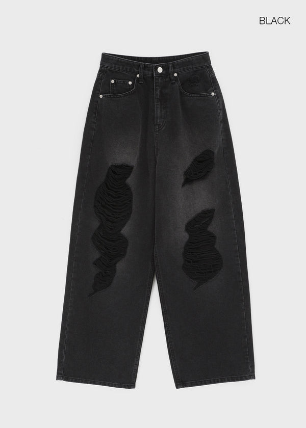 Rockle Damaged Wide Denim Pants