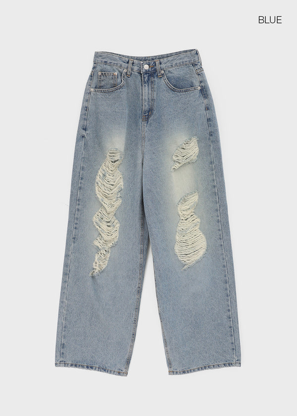 Rockle Damaged Wide Denim Pants