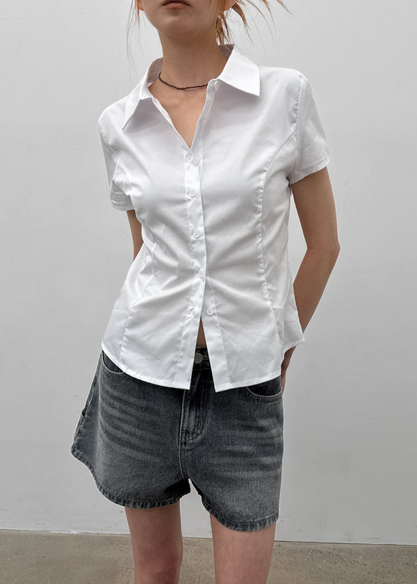 [MADE] Kuriring Cotton-Span Slim Short-Sleeve Shirt