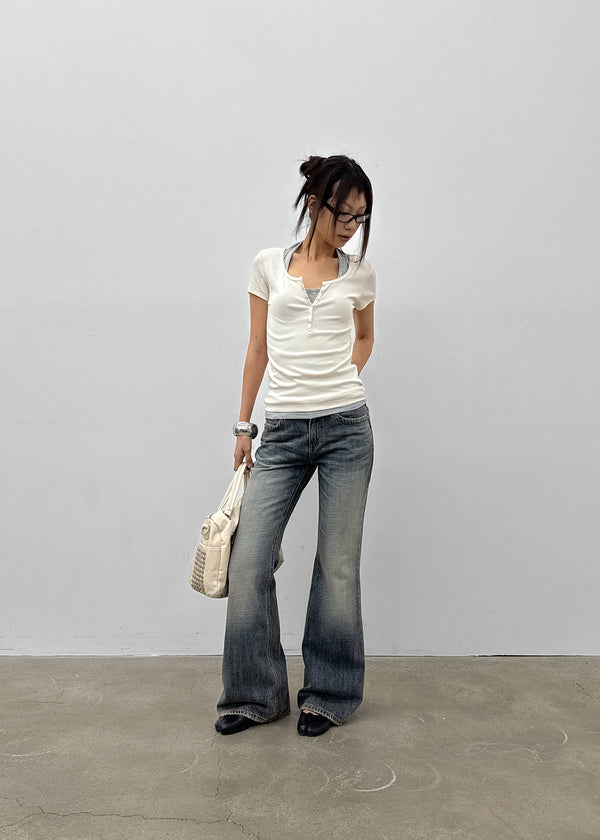 Sharkem Stitch Low-waist Bootcut Denim Pants