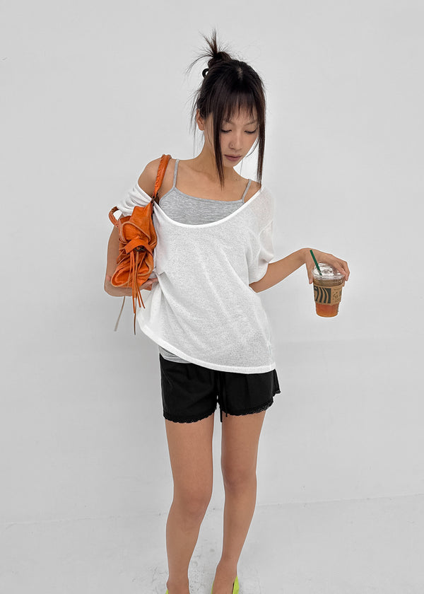 Glam Deep U-neck Summer Knit Short Sleeve Tee