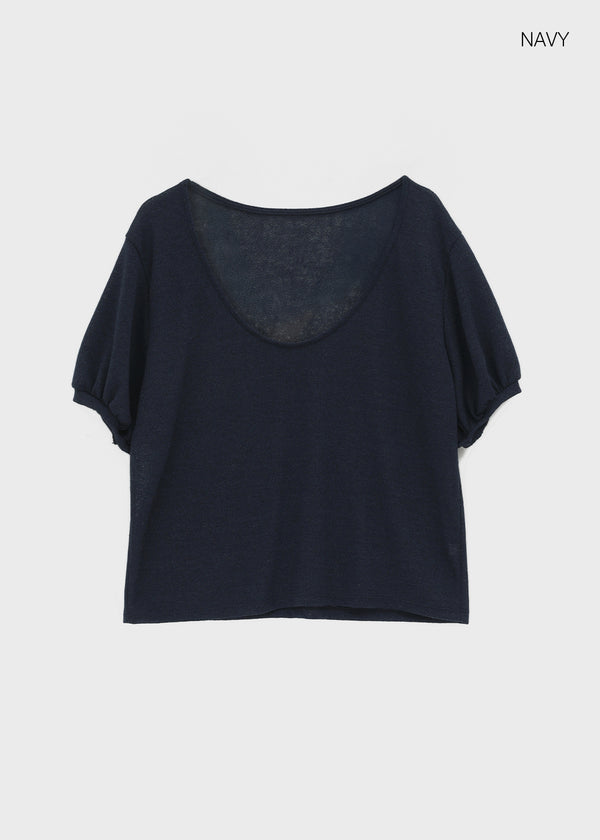 Glam Deep U-neck Summer Knit Short Sleeve Tee