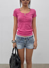 Kellack Two-button Washed Short Denim Pants