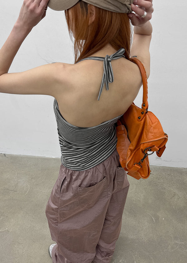 Rikong Stripe Halter Sleeveless (Built-in Cap)