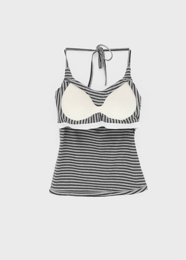 Rikong Stripe Halter Sleeveless (Built-in Cap)