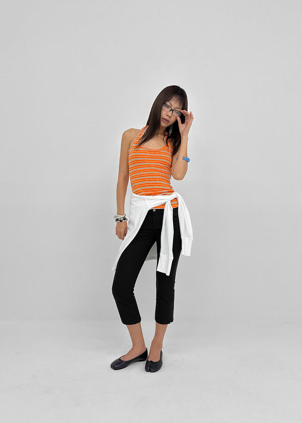 Milky She Striped Halter Sleeveless