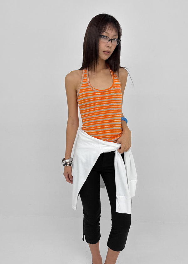 Milky She Striped Halter Sleeveless