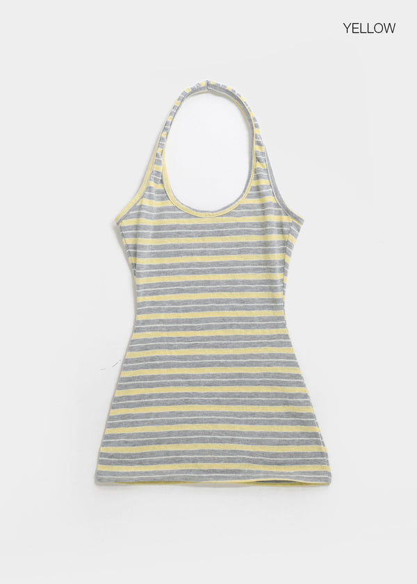 Milky She Striped Halter Sleeveless