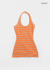 Milky She Striped Halter Sleeveless