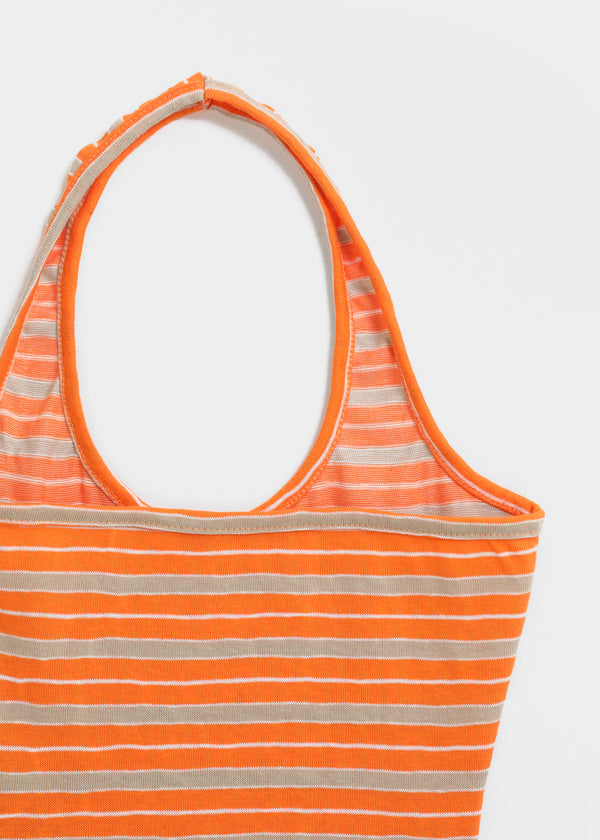 Milky She Striped Halter Sleeveless