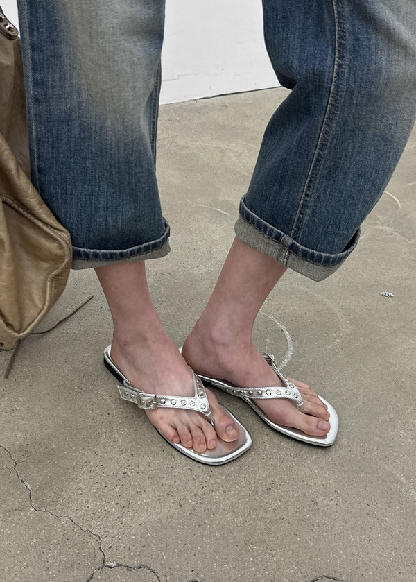 Mikaya Studded Leather Flip-flops