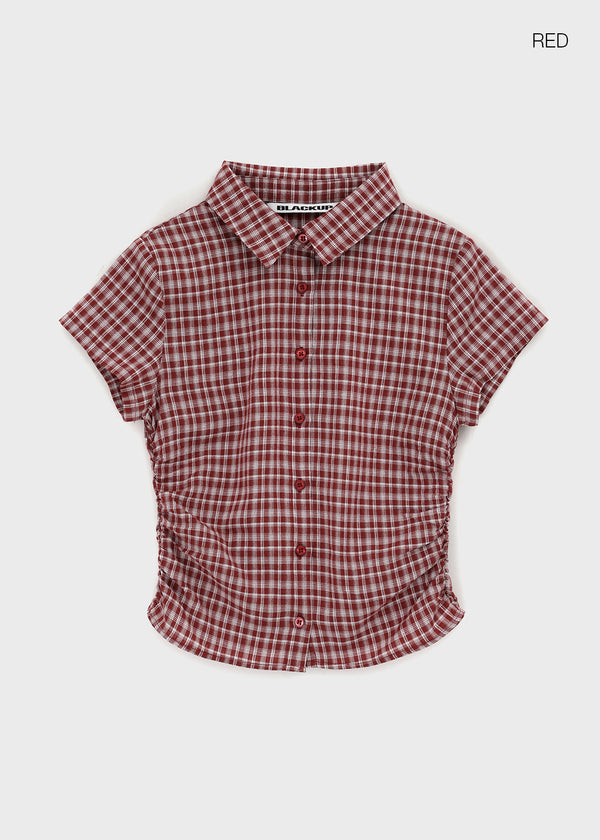 [MADE] Seriu Checked Shirring Short-Sleeve Shirt