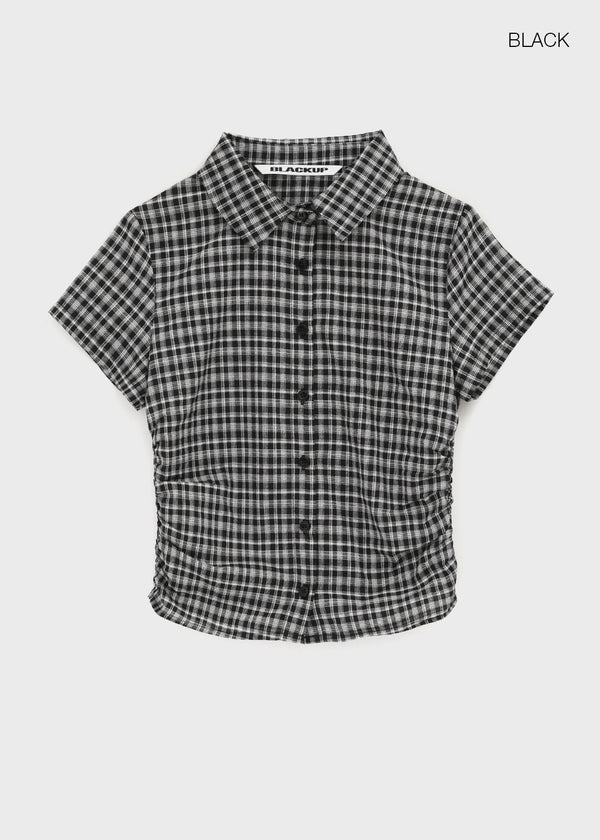 [MADE] Seriu Checked Shirring Short-Sleeve Shirt