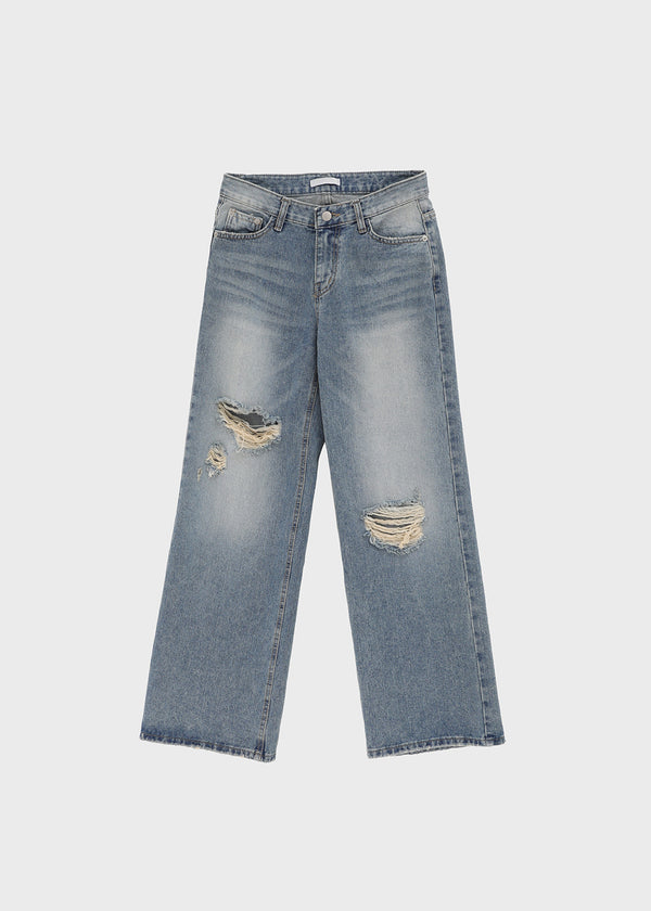 Foamco Damaged Low-waisted Straight Denim Pants