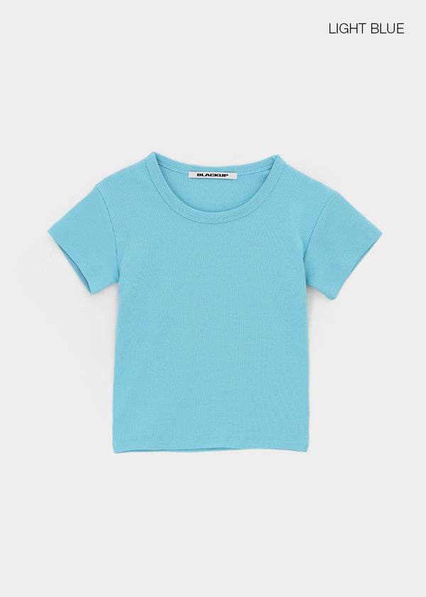 [B-BASIC] U Neck Ribbed Short Sleeve Tee 2 Size