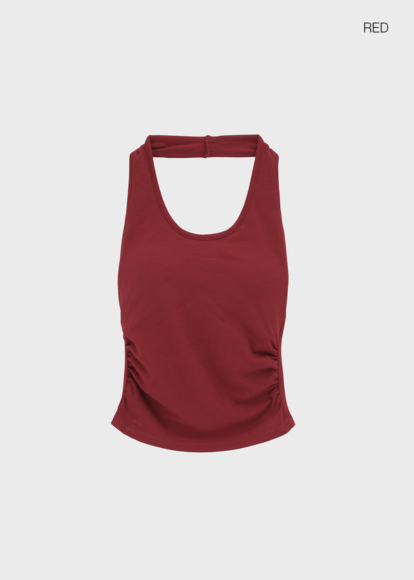 Pikung Shirred Crop Halter Sleeveless (Built-in Cap)