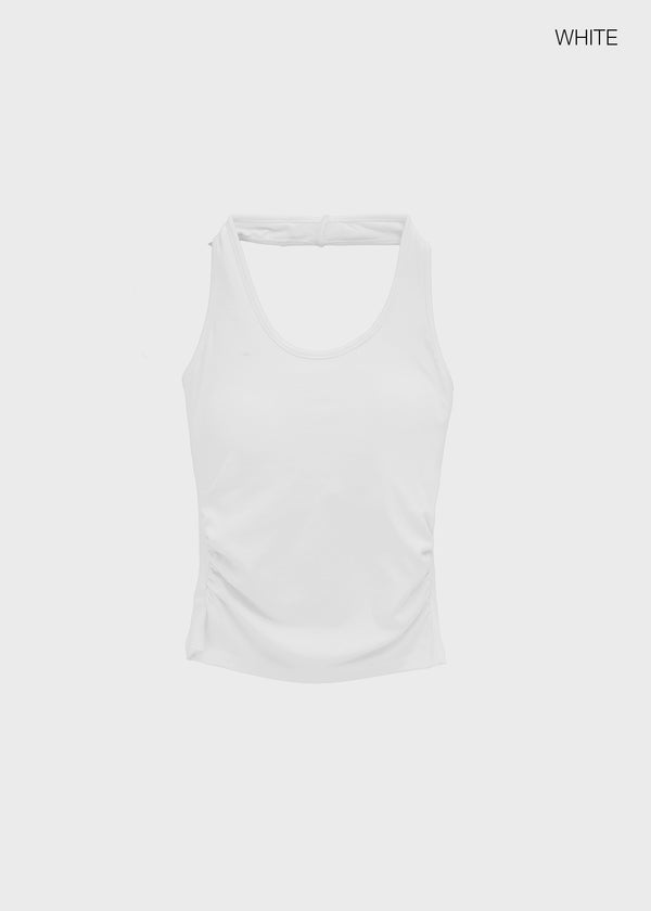 Pikung Shirred Crop Halter Sleeveless (Built-in Cap)