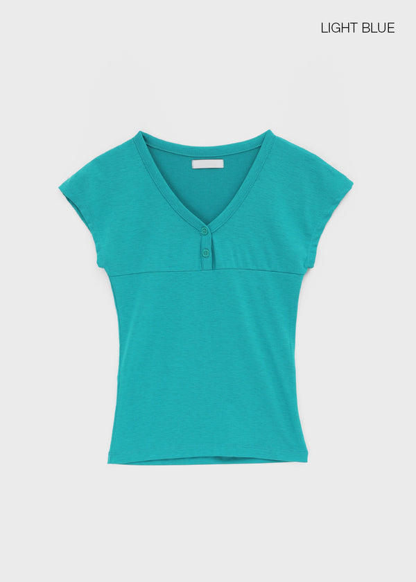 Serim V-neck Button Short-sleeve Tee