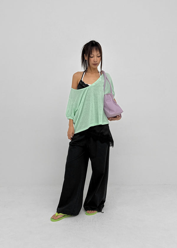 Glam Deep U-neck Summer Knit Short Sleeve Tee