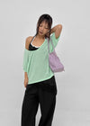 Glam Deep U-neck Summer Knit Short Sleeve Tee