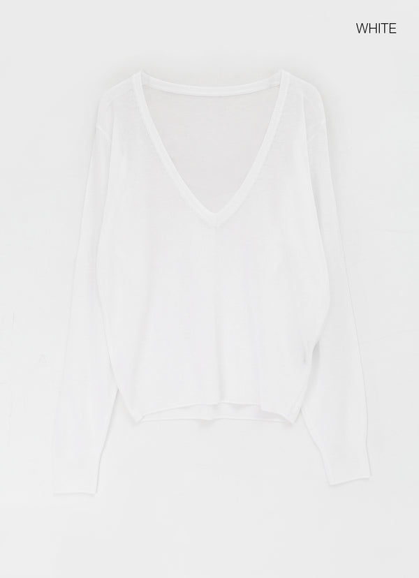 [MADE] Tesieth Sheer Deep V-Neck Knit Top