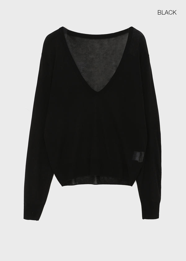 [MADE] Tesieth Sheer Deep V-Neck Knit Top