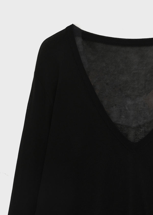 [MADE] Tesieth Sheer Deep V-Neck Knit Top
