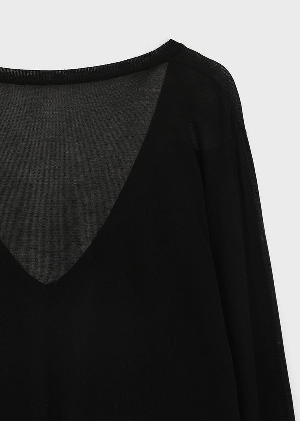 [MADE] Tesieth Sheer Deep V-Neck Knit Top