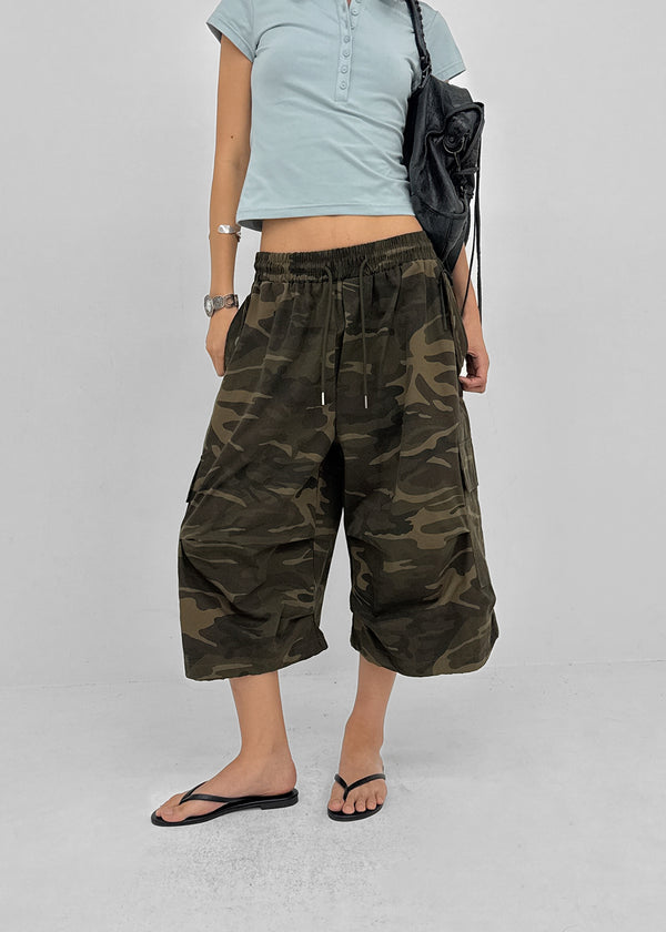 (UNISEX) GeulEum Camo Bermuda Banding Pants