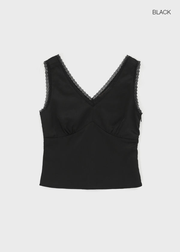 [MADE] Roheller Lace Satin V-Neck Sleeveless Top (Set Available)