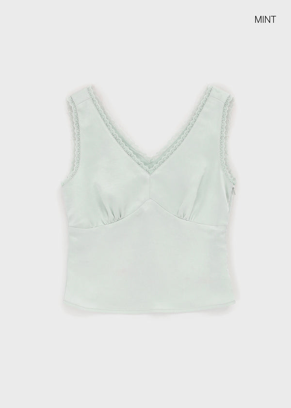 [MADE] Roheller Lace Satin V-Neck Sleeveless Top (Set Available)