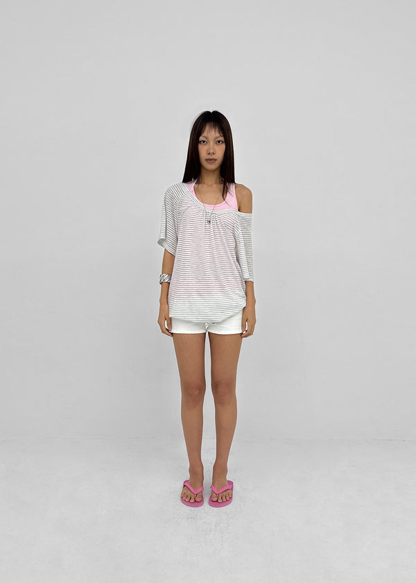 Dexa Stripe Balloon Deep U Neck Tee