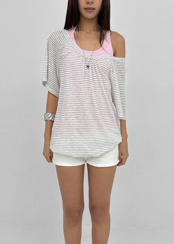 Dexa Stripe Balloon Deep U Neck Tee