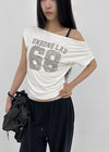 Diez Asymmetrical Off-shoulder Short Sleeve Tee