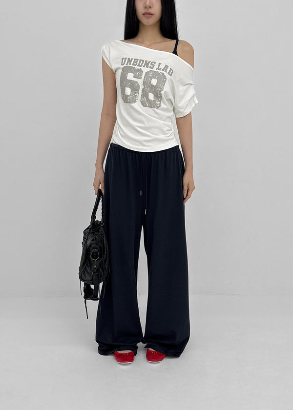 Diez Asymmetrical Off-shoulder Short Sleeve Tee
