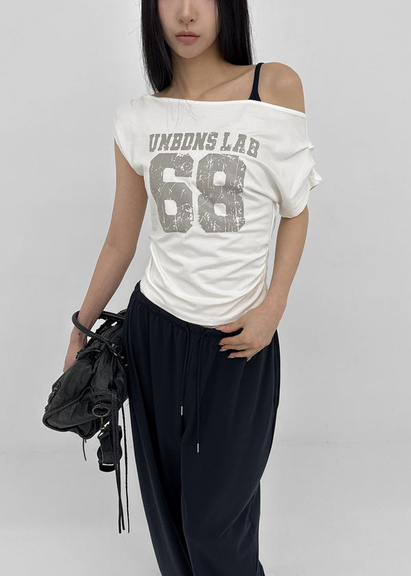 Diez Asymmetrical Off-shoulder Short Sleeve Tee