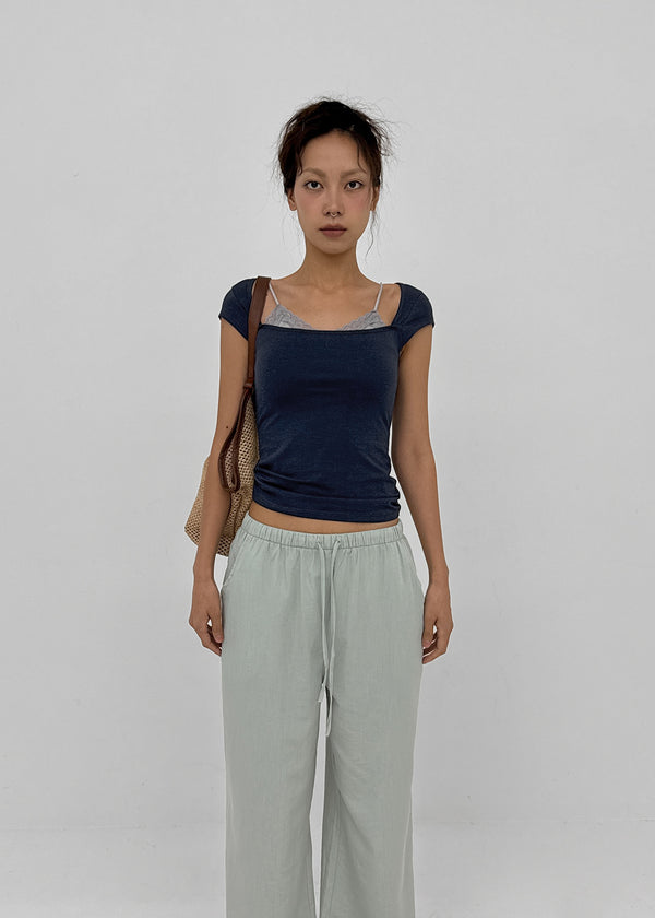 [MADE] Daychi Square Neck Cap Sleeve Short Sleeve Top