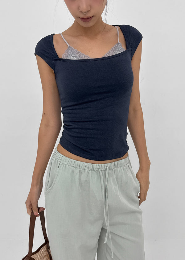 [MADE] Daychi Square Neck Cap Sleeve Short Sleeve Top