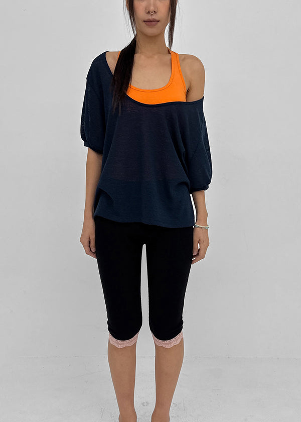 Glam Deep U-neck Summer Knit Short Sleeve Tee