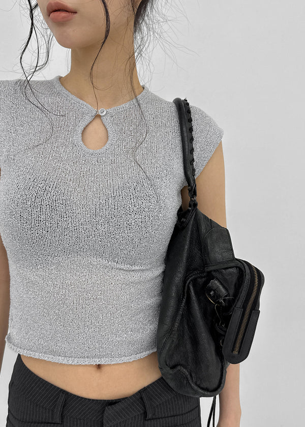 [MADE] Yuti Keyhole Cap Sleeve Short Sleeve Knit Top