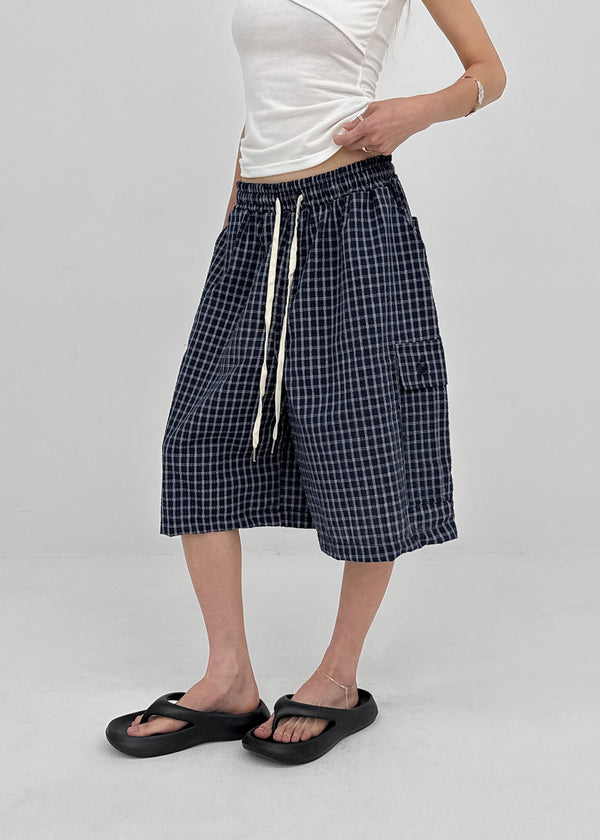 (UNISEX) Randu Check Bermuda Elastic Pants