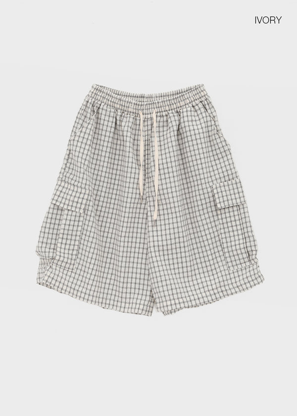 (UNISEX) Randu Check Bermuda Elastic Pants