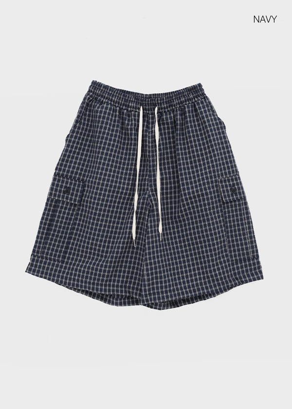 (UNISEX) Randu Check Bermuda Elastic Pants