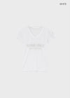 Hironing Lettering V-neck Short Sleeve T-shirt