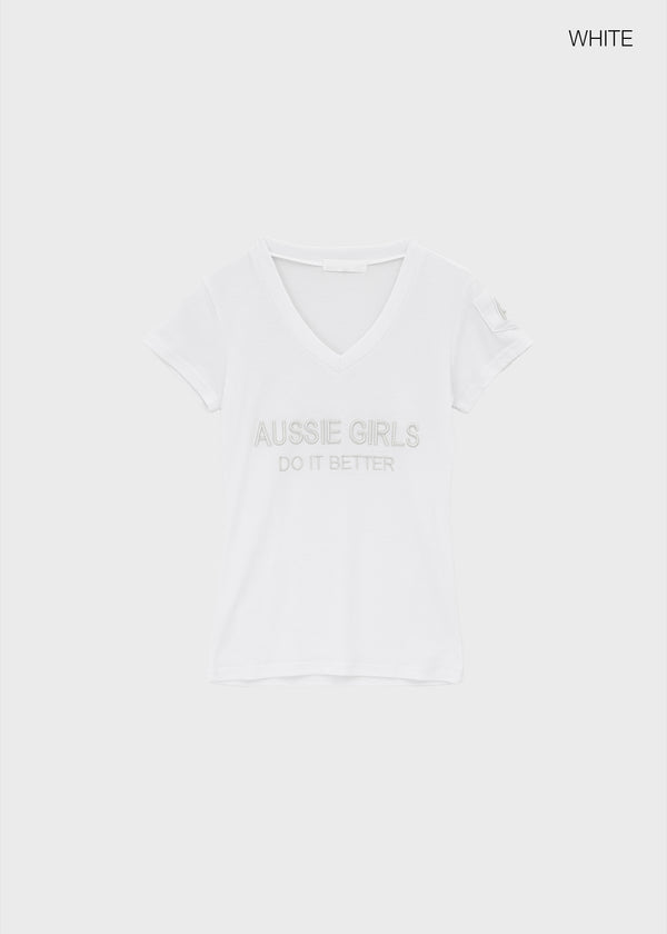 Hironing Lettering V-neck Short Sleeve T-shirt