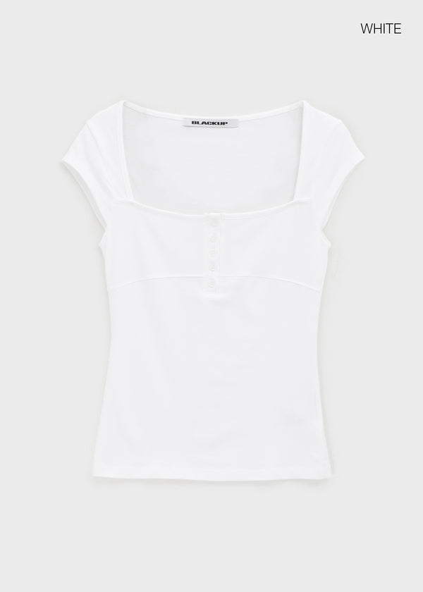 [MADE] Daychi Button Cap Sleeve Short Sleeve Top