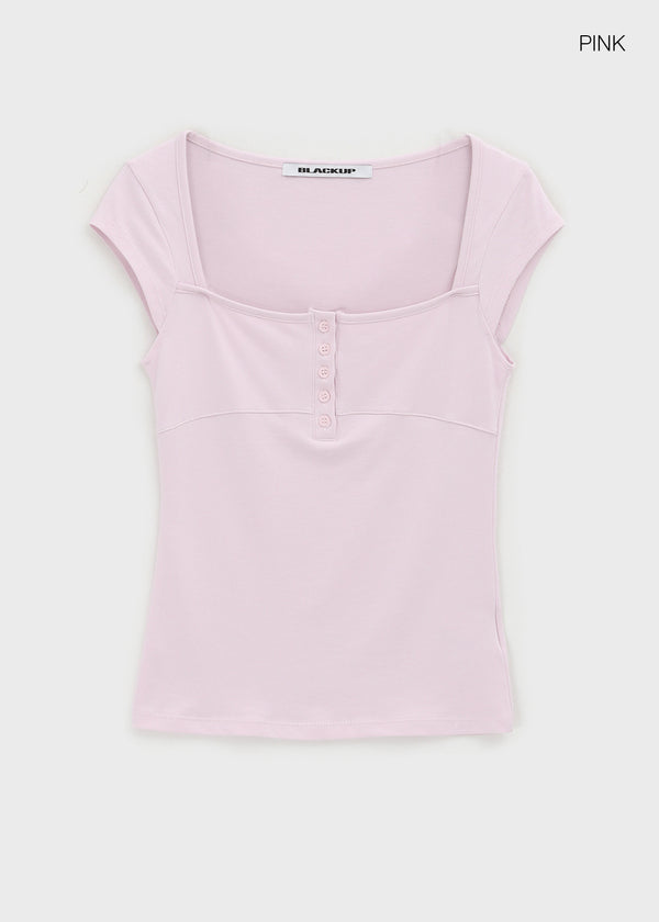 [MADE] Daychi Button Cap Sleeve Short Sleeve Top