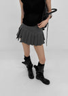Div Slit Pleated Mini Skirt Pants