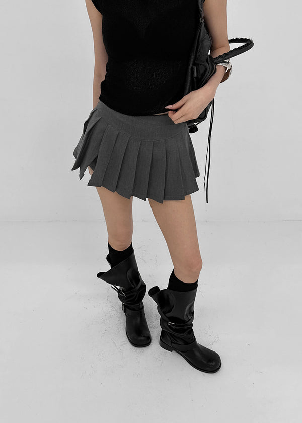Div Slit Pleated Mini Skirt Pants